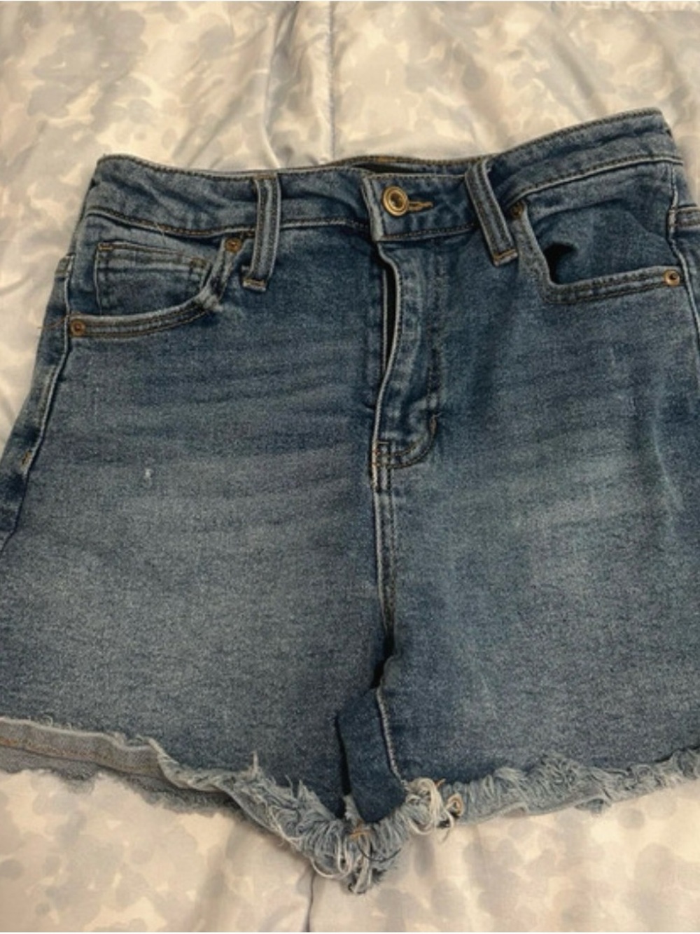 BCBGeneration Medium Blue Distressed Denim Shorts